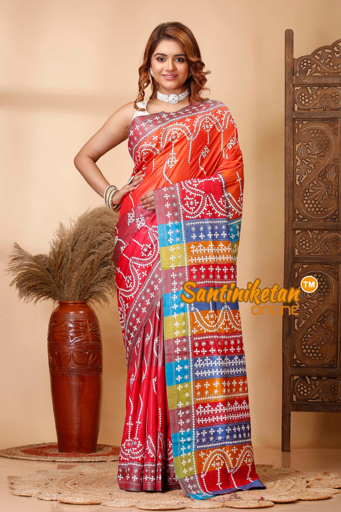 Pure Bishnupur Silk Gujrati Stitch Saree SN202521386