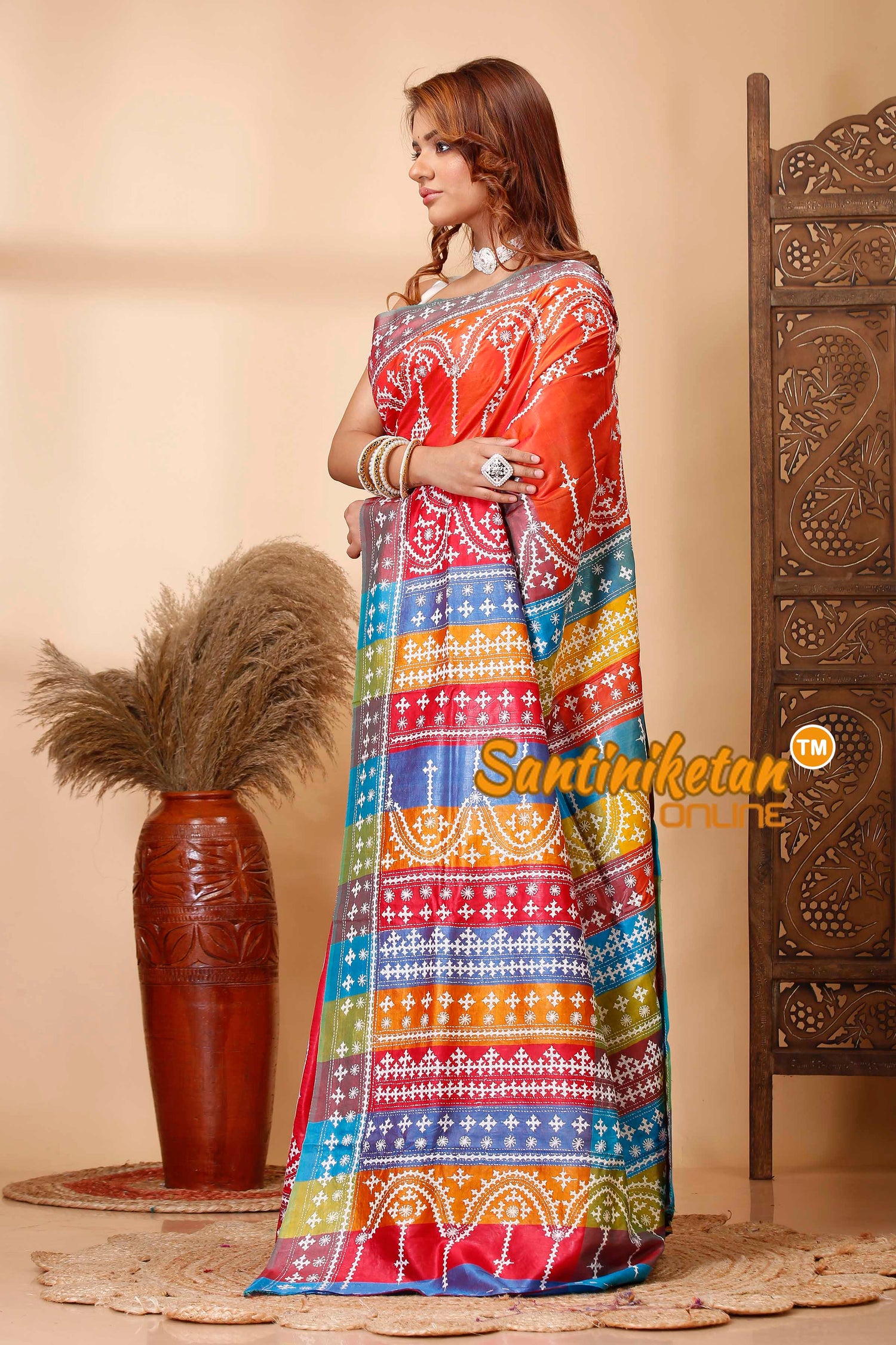 Pure Bishnupur Silk Gujrati Stitch Saree SN202521386