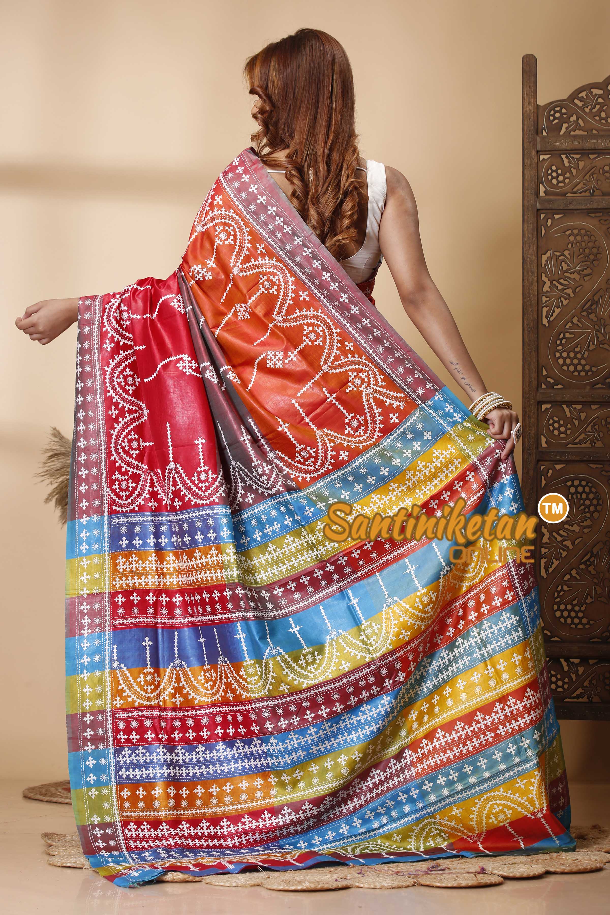 Pure Bishnupur Silk Gujrati Stitch Saree SN202521386