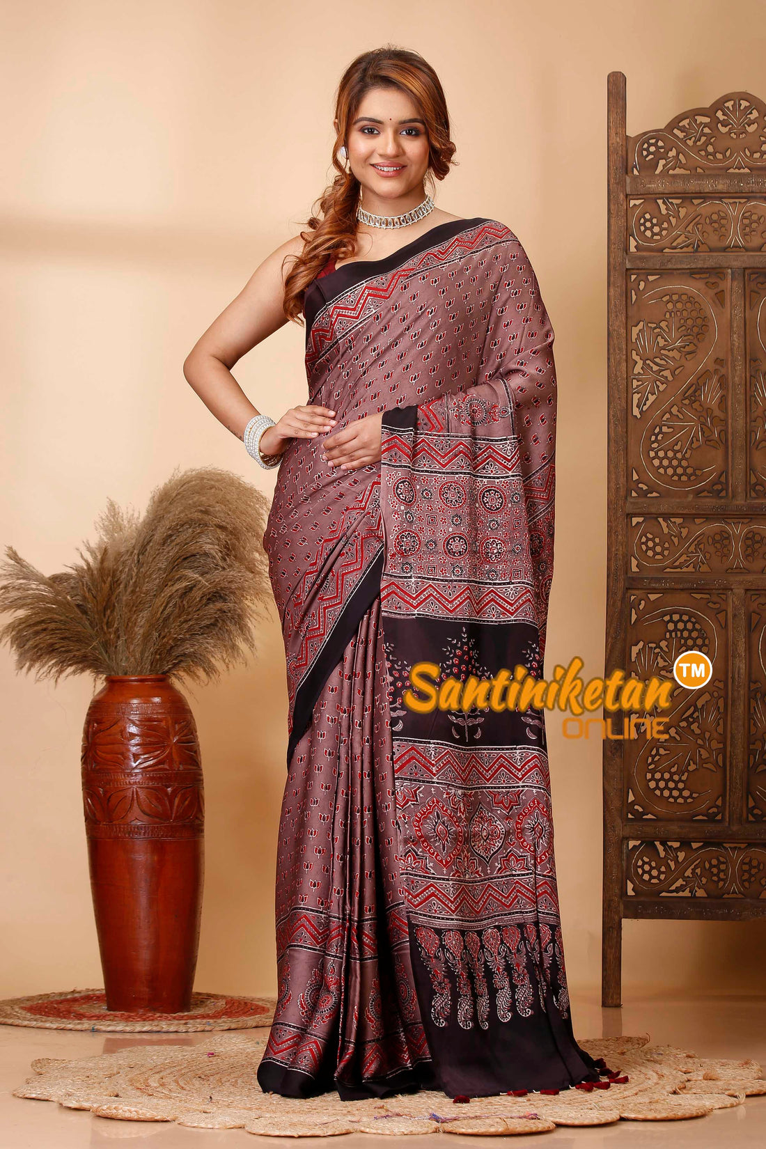 Ajrakh Hand Block On Modal Silk SN202521435