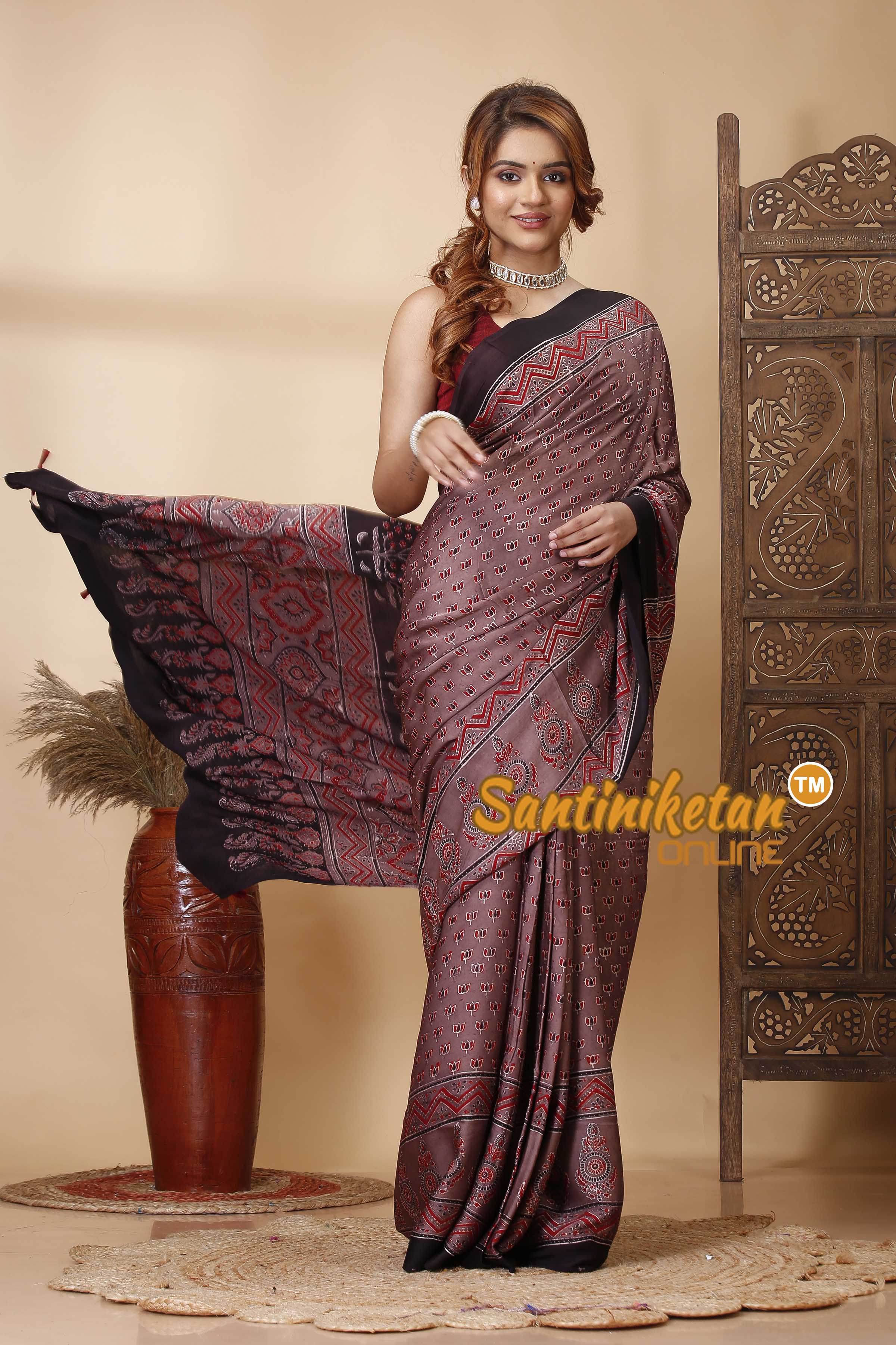Ajrakh Hand Block On Modal Silk SN202521435