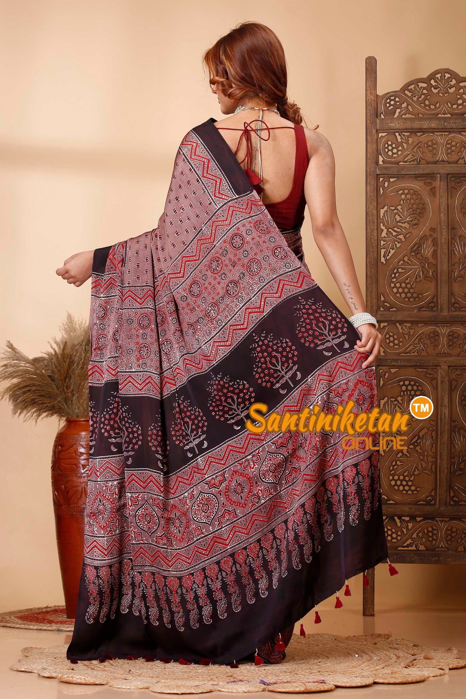 Ajrakh Hand Block On Modal Silk SN202521435