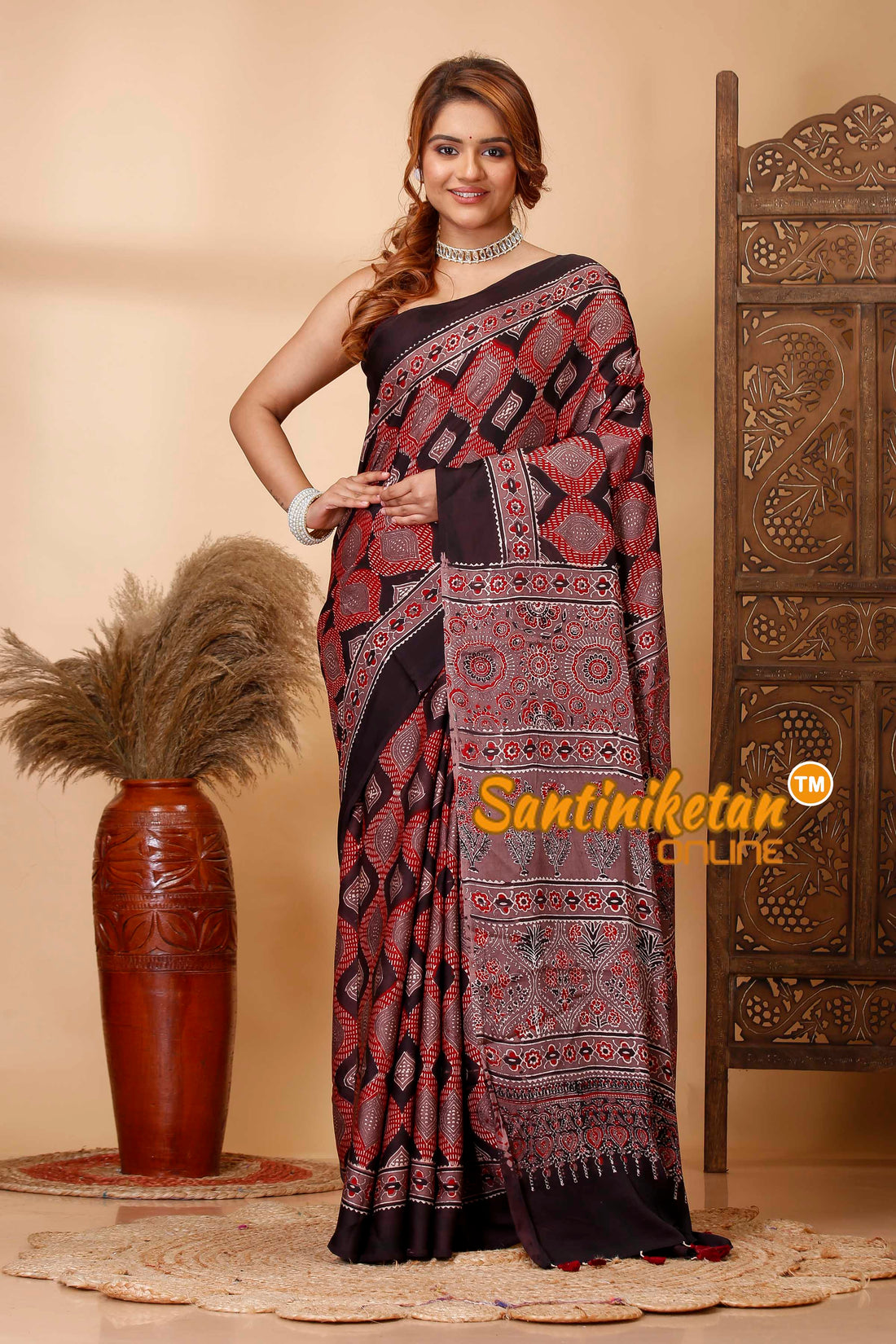 Ajrakh Hand Block On Modal Silk SN202521441