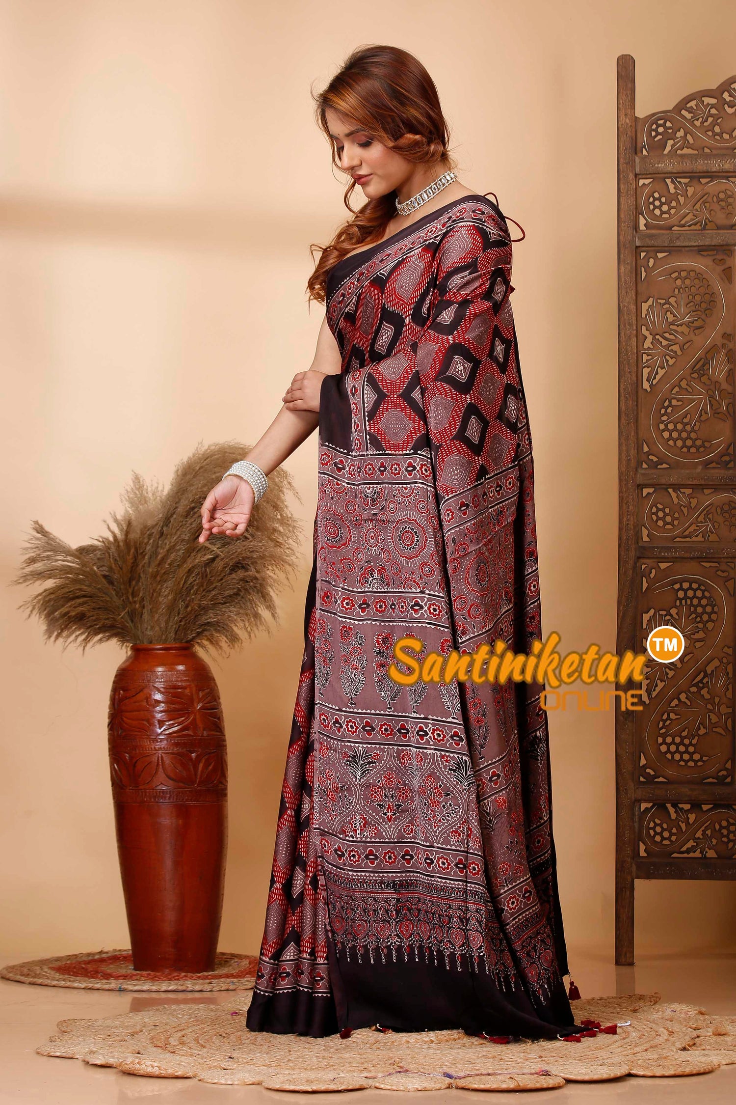 Ajrakh Hand Block On Modal Silk SN202521441