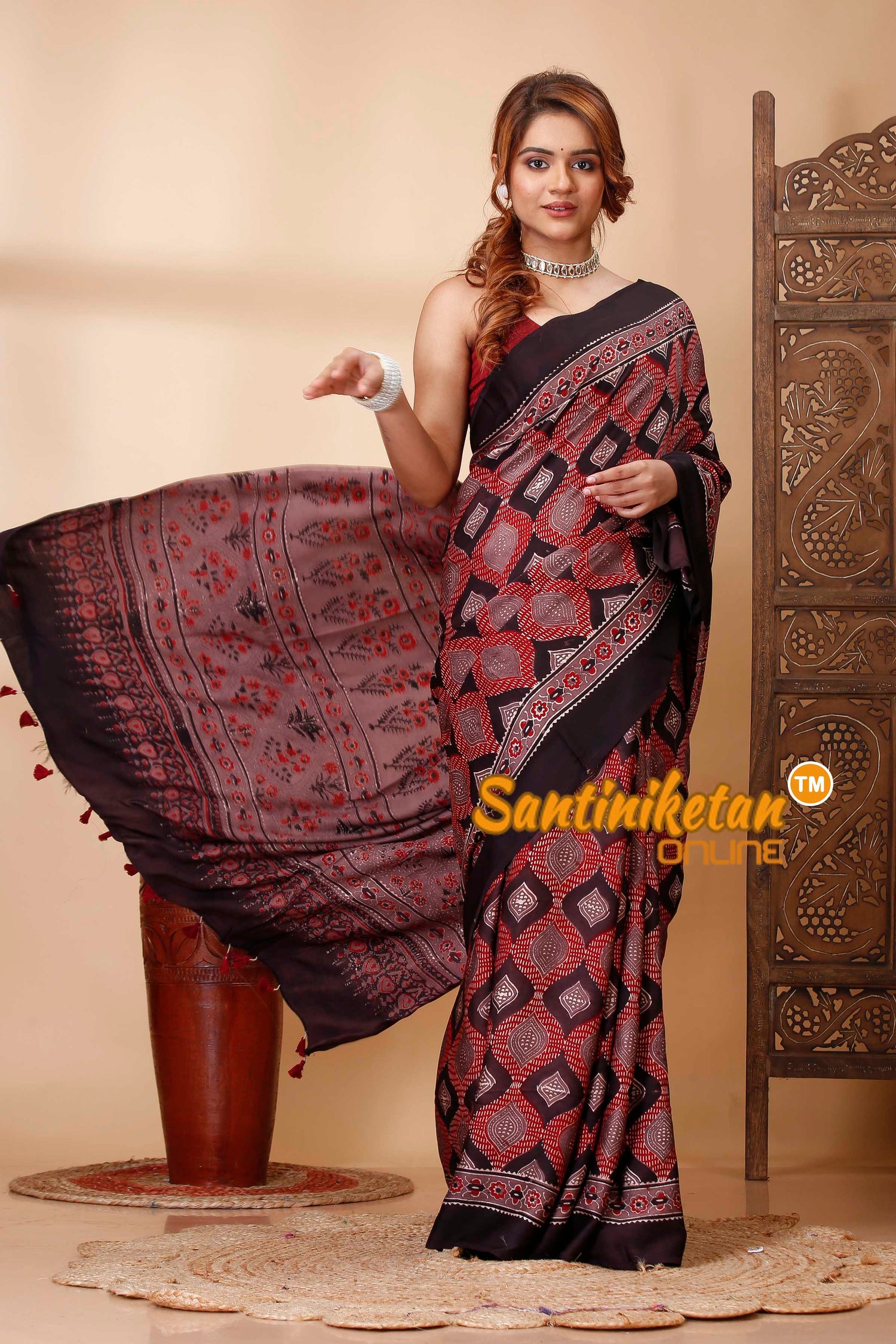 Ajrakh Hand Block On Modal Silk SN202521441