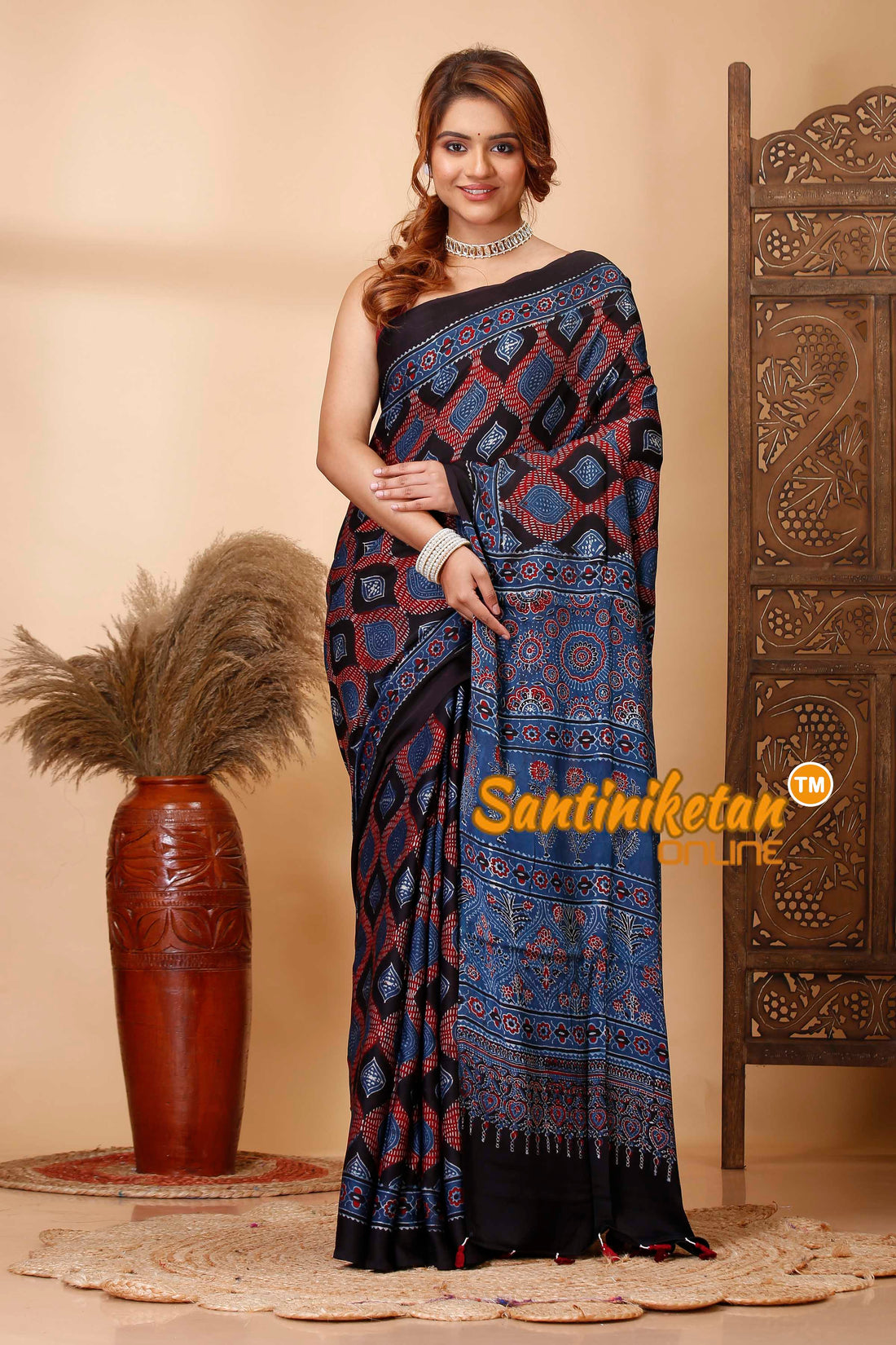 Ajrakh Hand Block On Modal Silk SN202521457