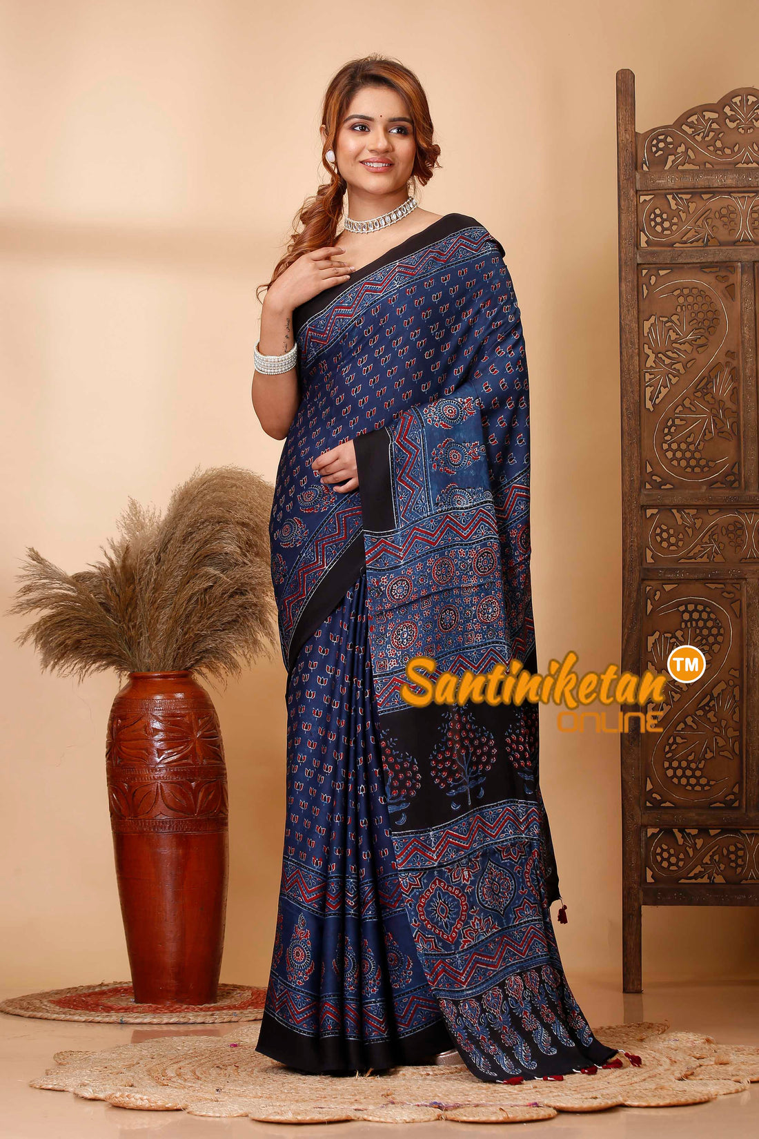 Ajrakh Hand Block On Modal Silk SN202521463
