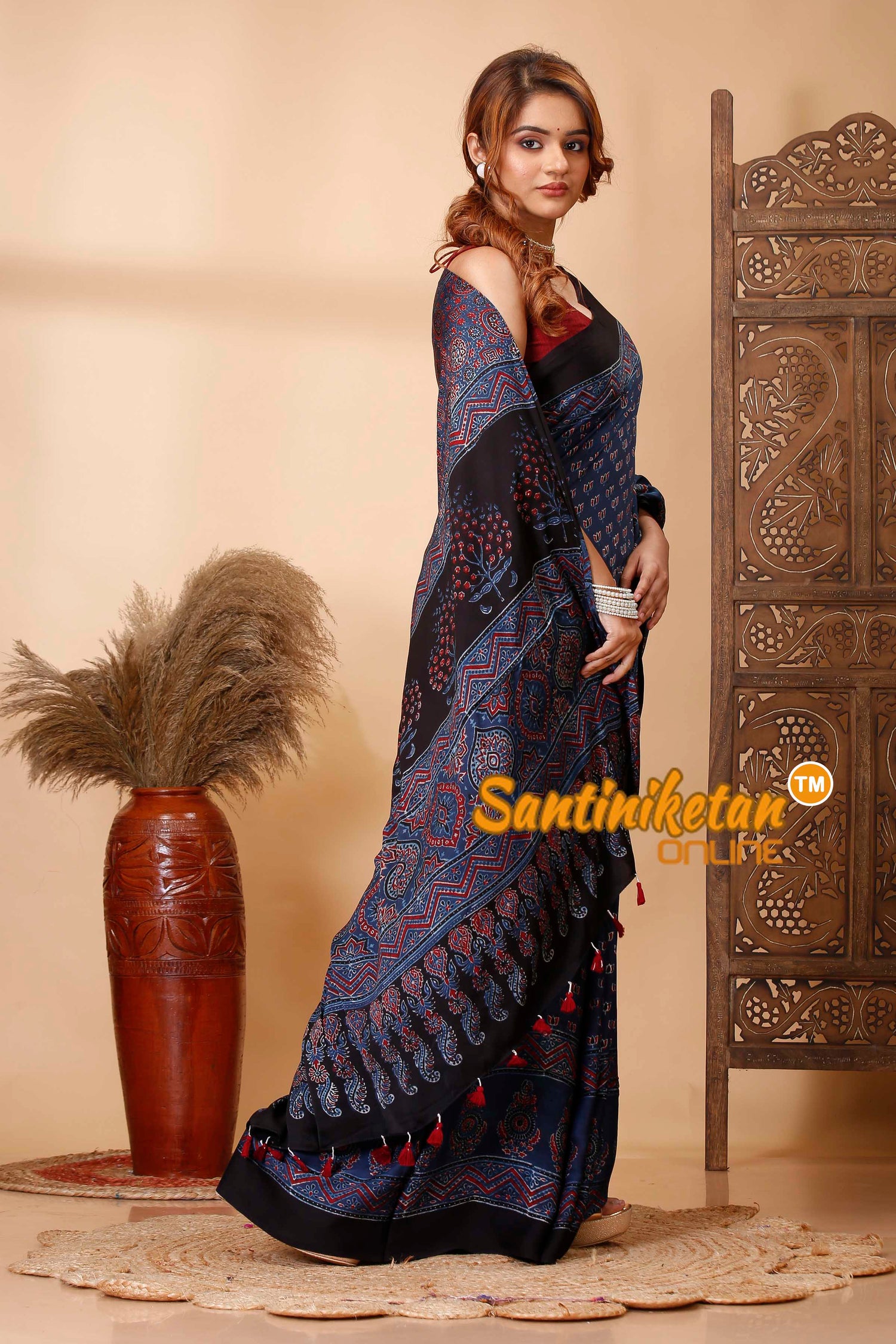 Ajrakh Hand Block On Modal Silk SN202521463