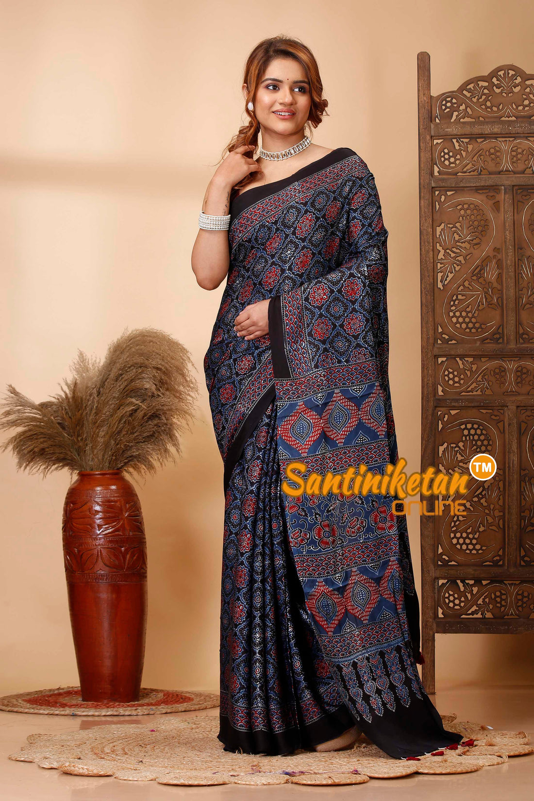 Ajrakh Hand Block On Modal Silk SN202521475