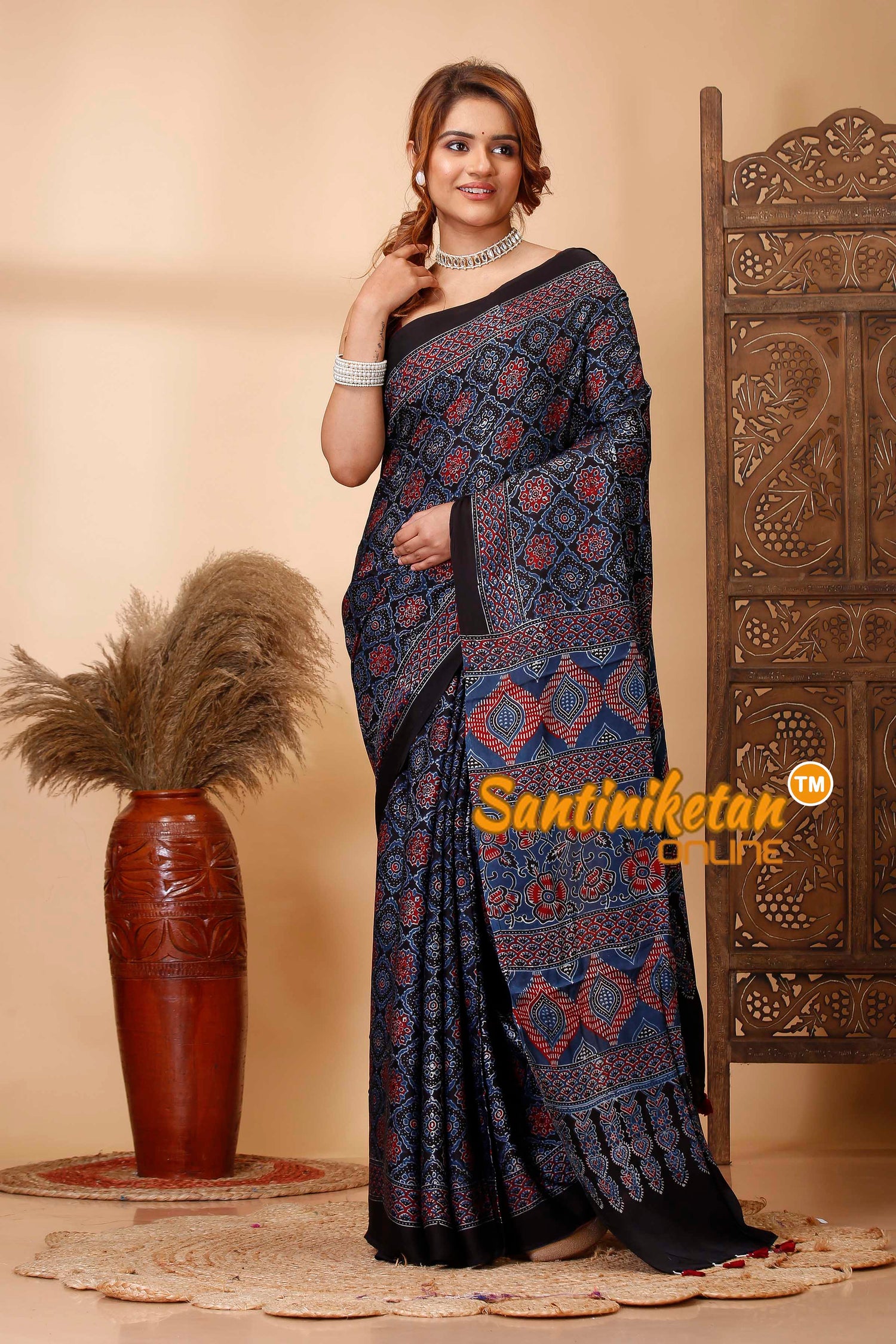 Ajrakh Hand Block On Modal Silk SN202521475