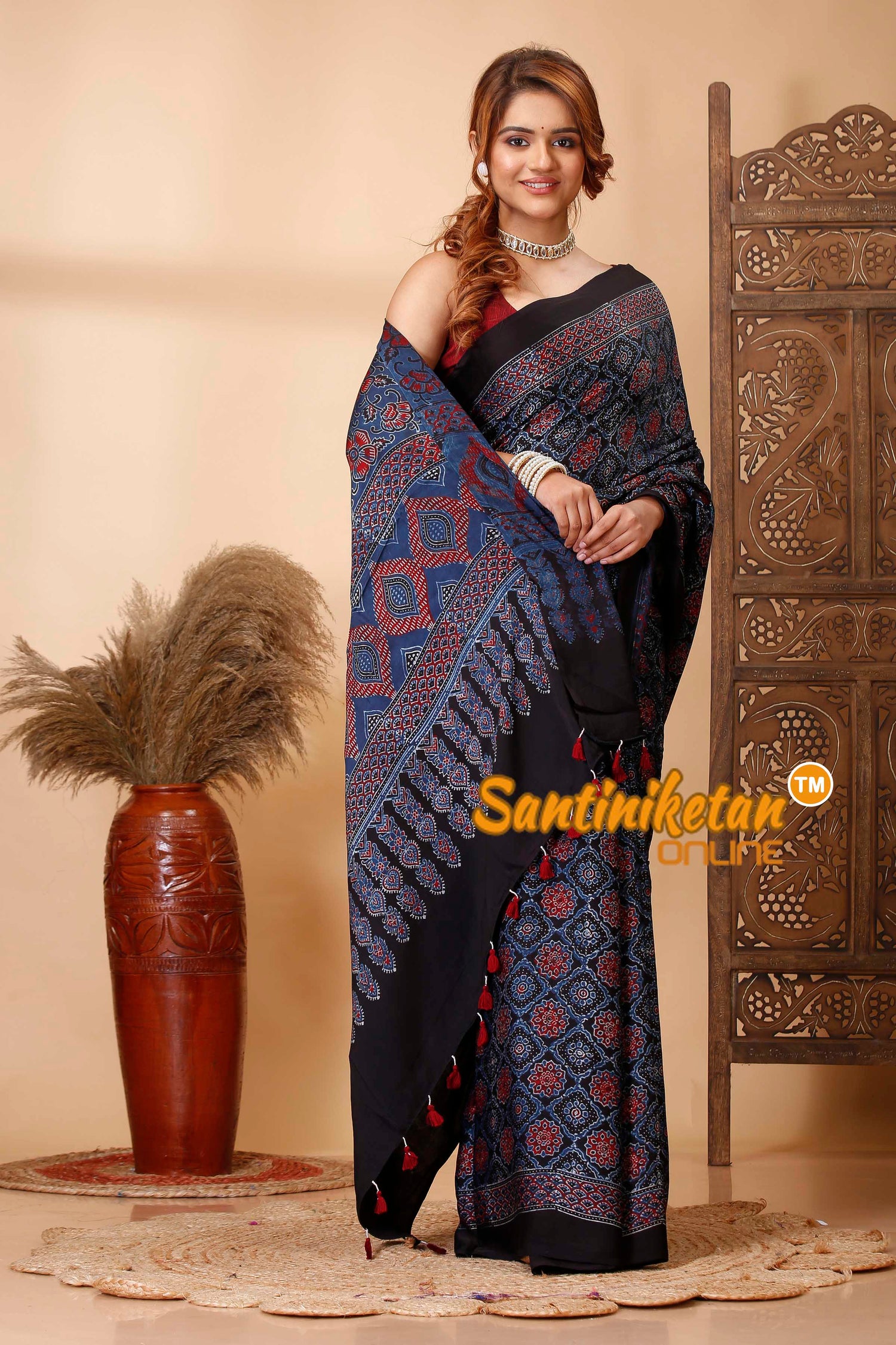 Ajrakh Hand Block On Modal Silk SN202521475