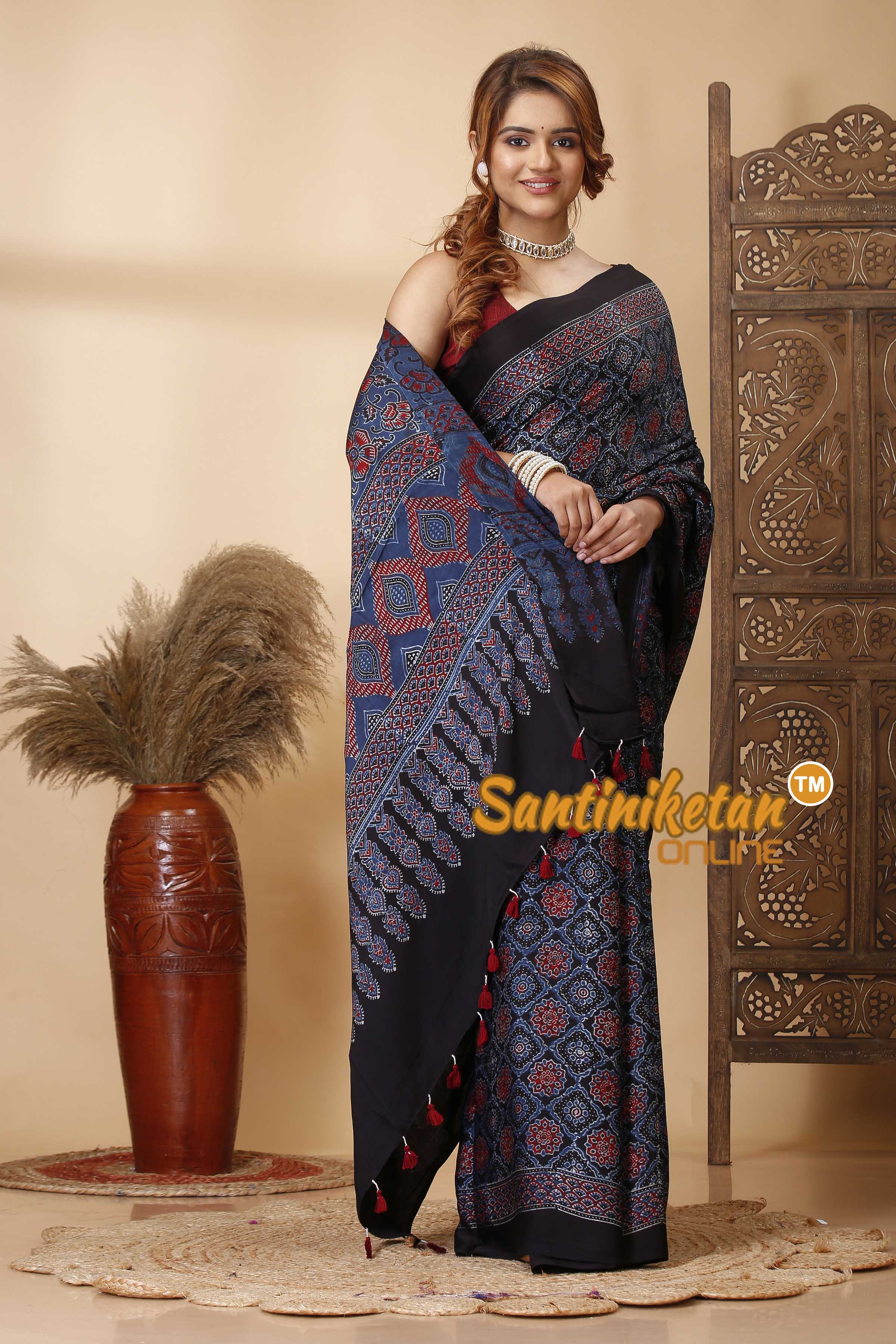 Ajrakh Hand Block On Modal Silk SN202521475