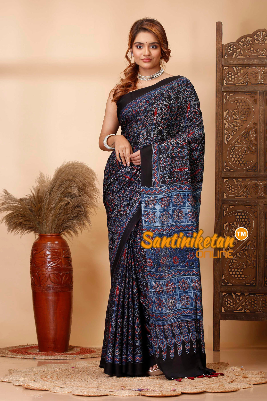 Ajrakh Hand Block On Modal Silk SN202521481