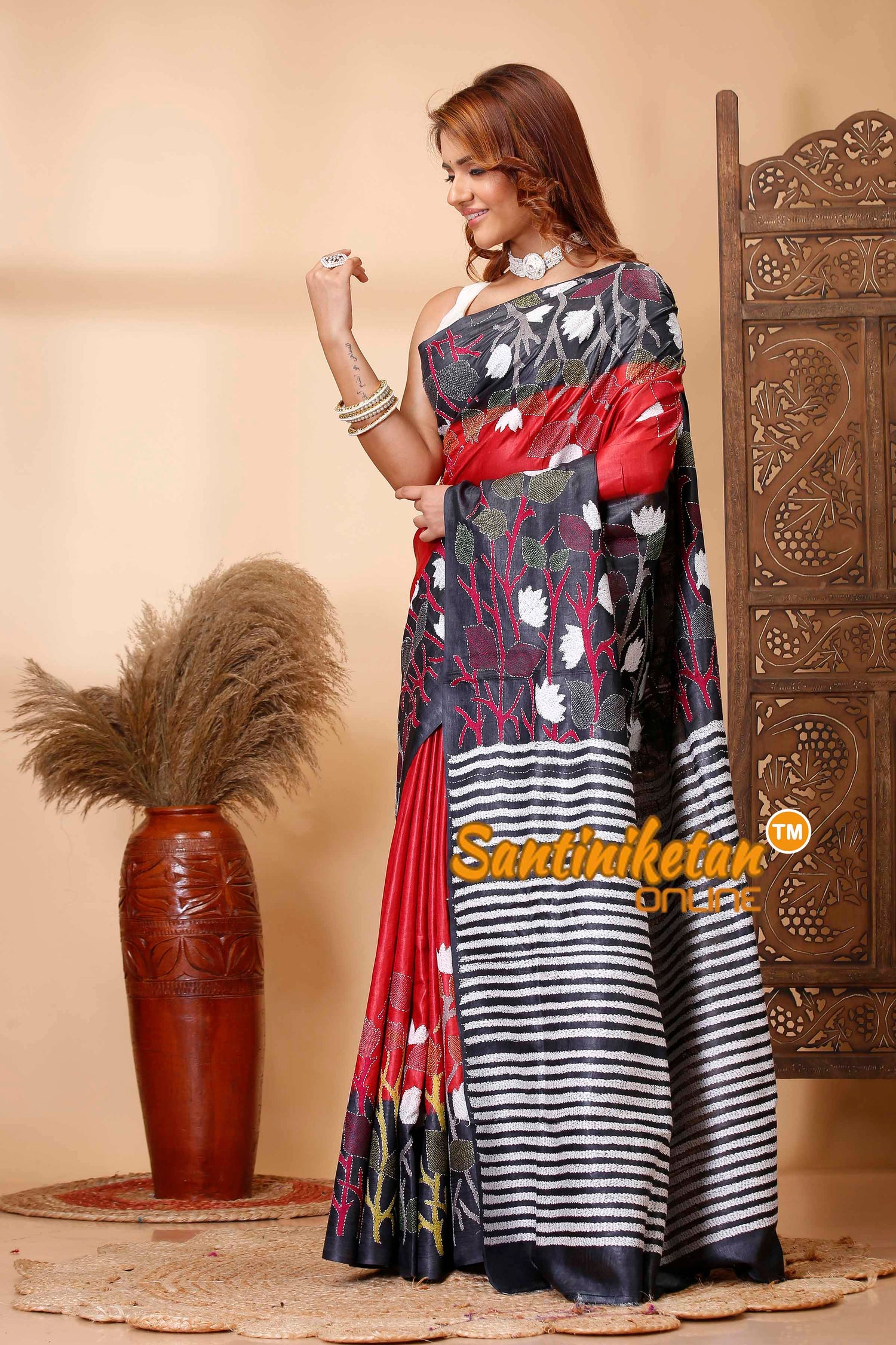 Dye Pure Gachi Tussar Silk Kantha Stitch Saree SN202521548