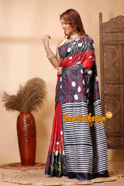 Dye Pure Gachi Tussar Silk Kantha Stitch Saree SN202521548