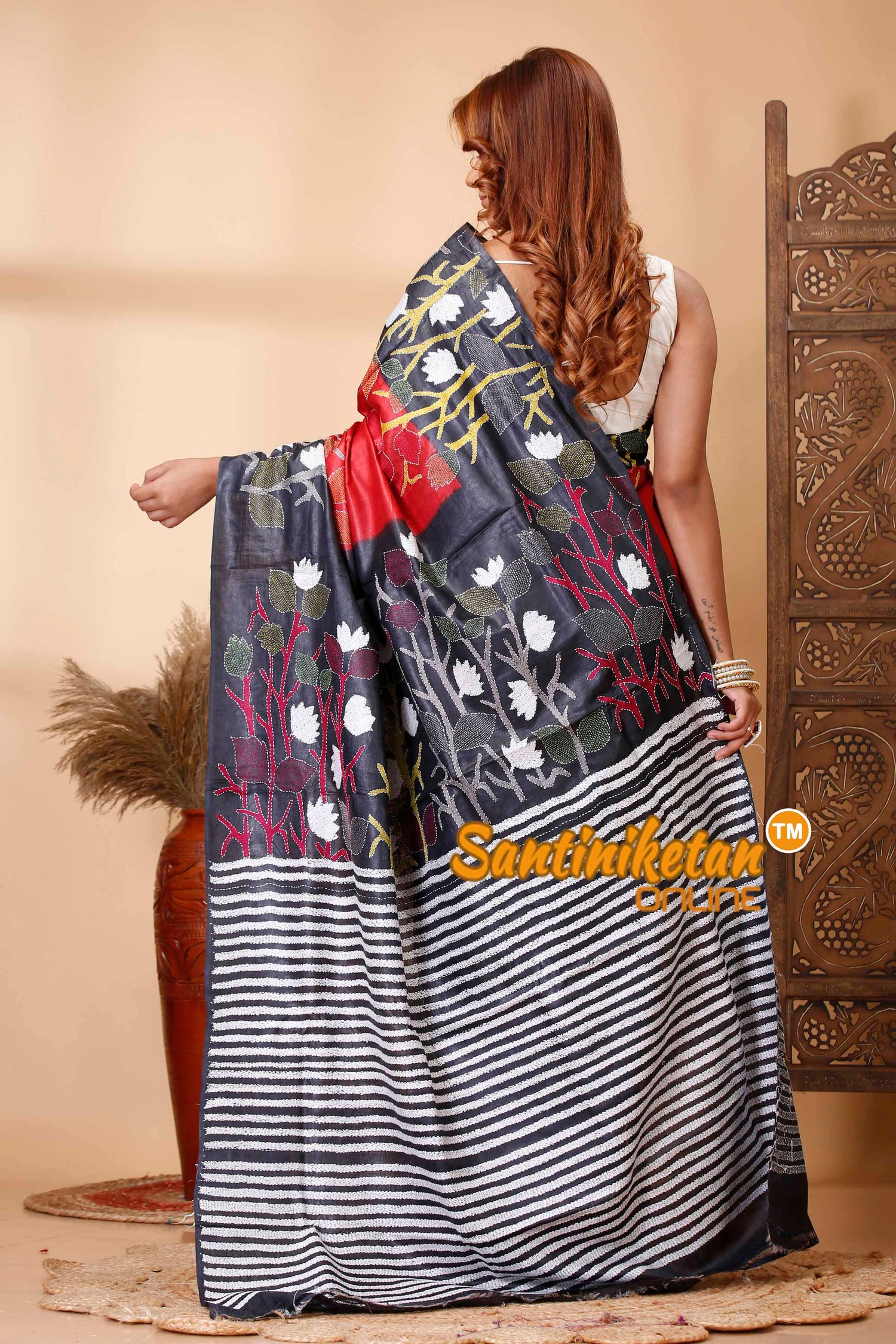 Dye Pure Gachi Tussar Silk Kantha Stitch Saree SN202521548