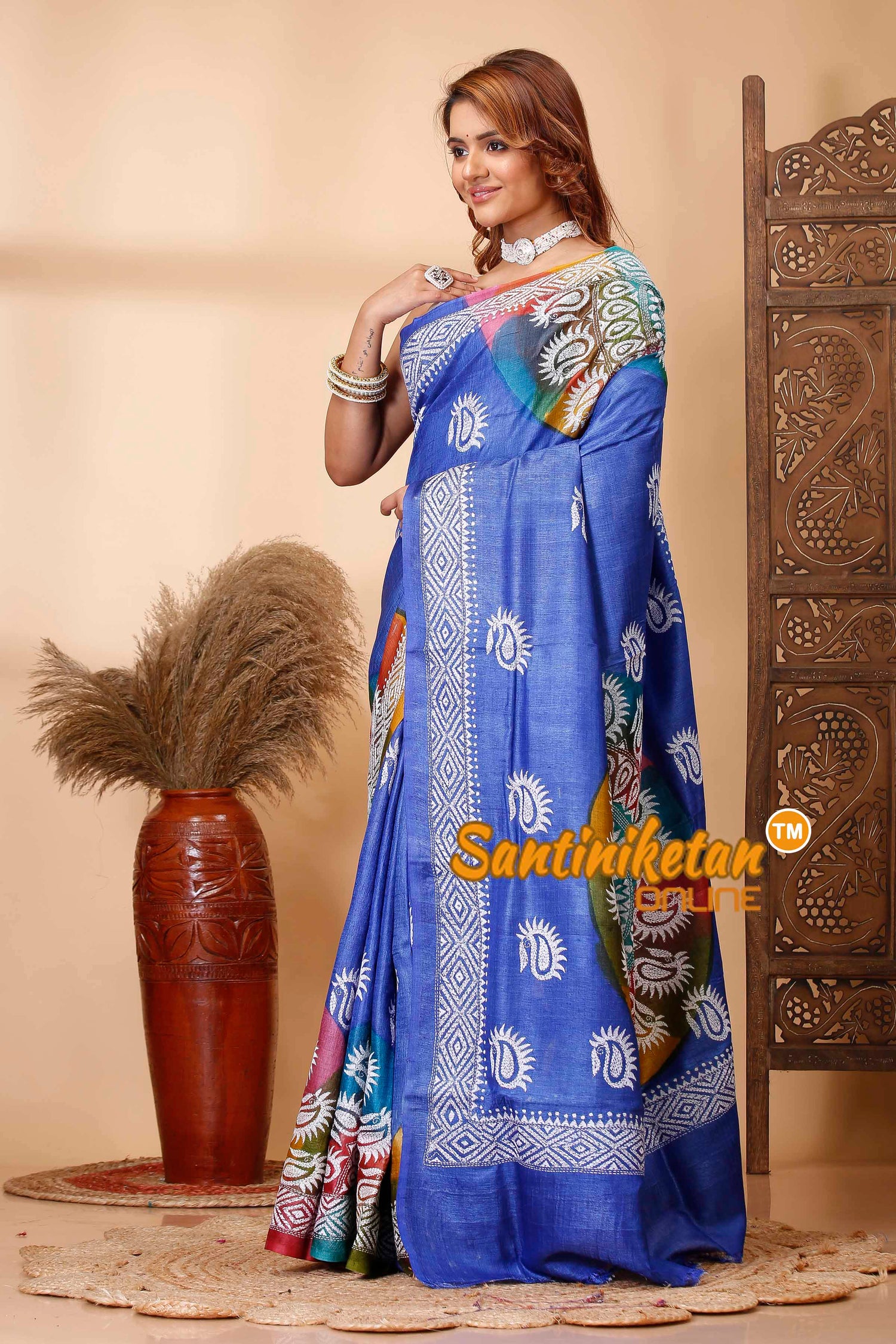 Pure Tussar Silk Kantha Stitch Saree SN202521553