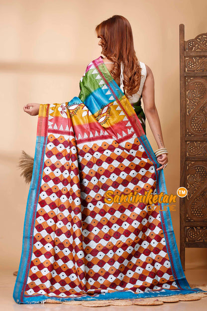 Pure Dye Tussar Silk Kantha Stitch Saree SN202521583