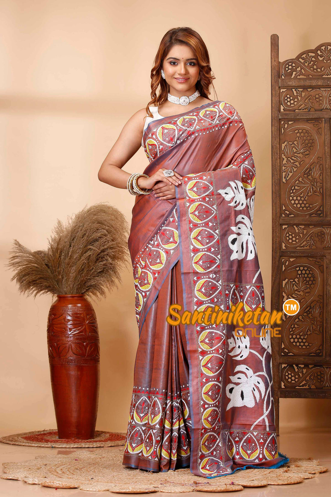 Bishnupuri (Katan) Silk Kantha Stitch Saree SN202521589