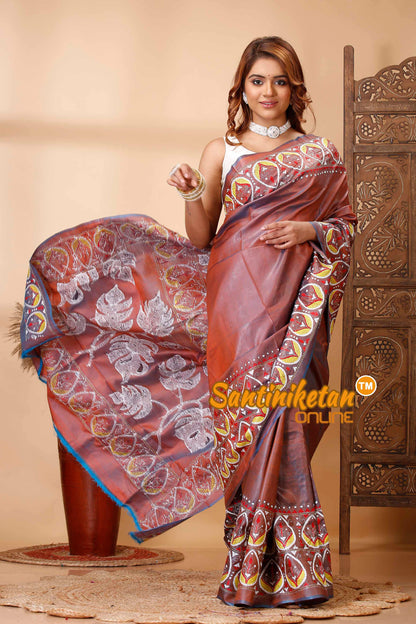 Bishnupuri (Katan) Silk Kantha Stitch Saree SN202521589