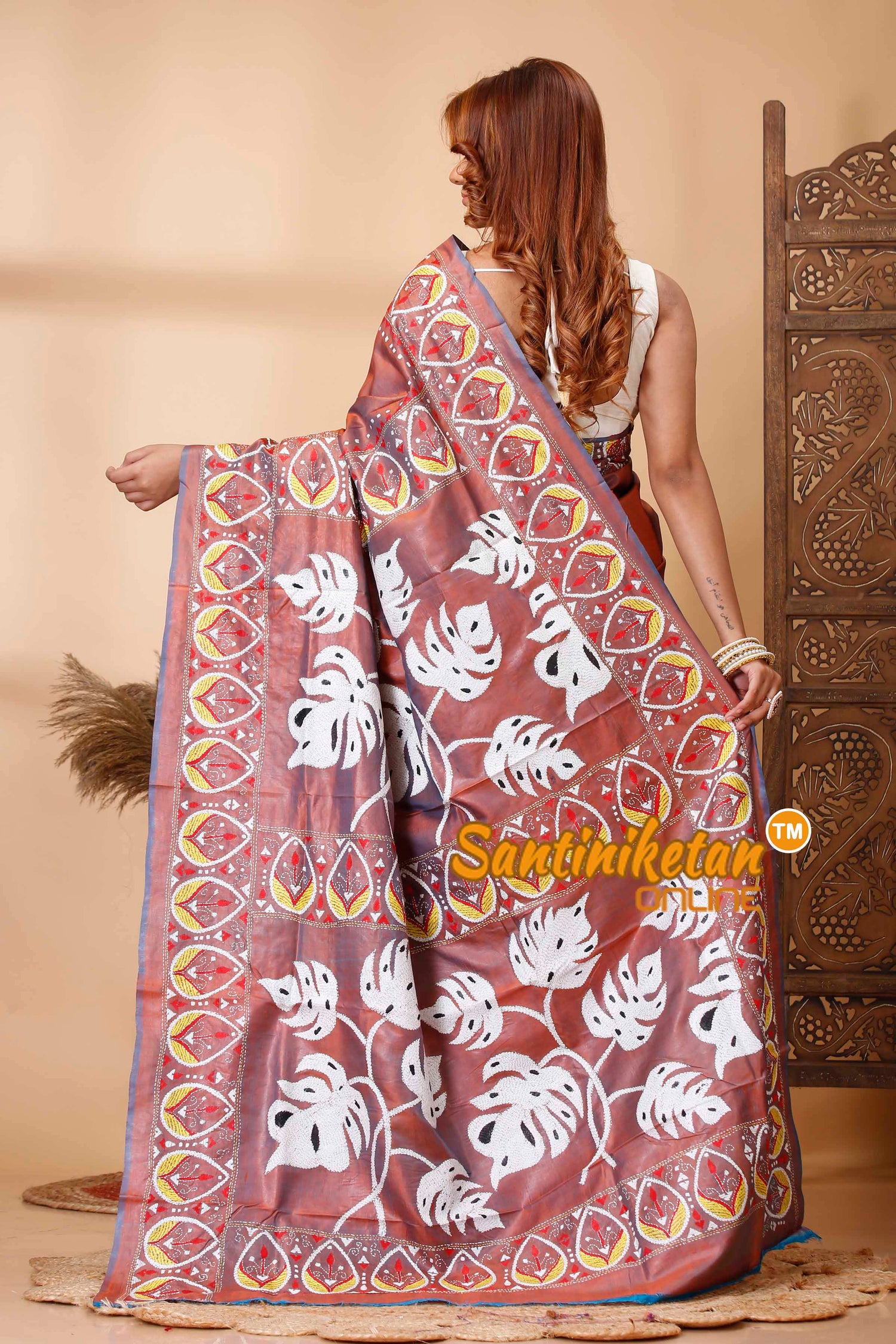 Bishnupuri (Katan) Silk Kantha Stitch Saree SN202521589