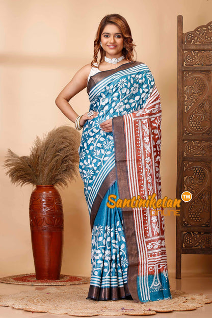 Pure Tussar Silk Zari Border Kantha Stitch Saree SN202521595