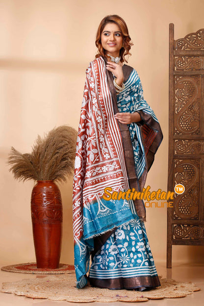 Pure Tussar Silk Zari Border Kantha Stitch Saree SN202521595