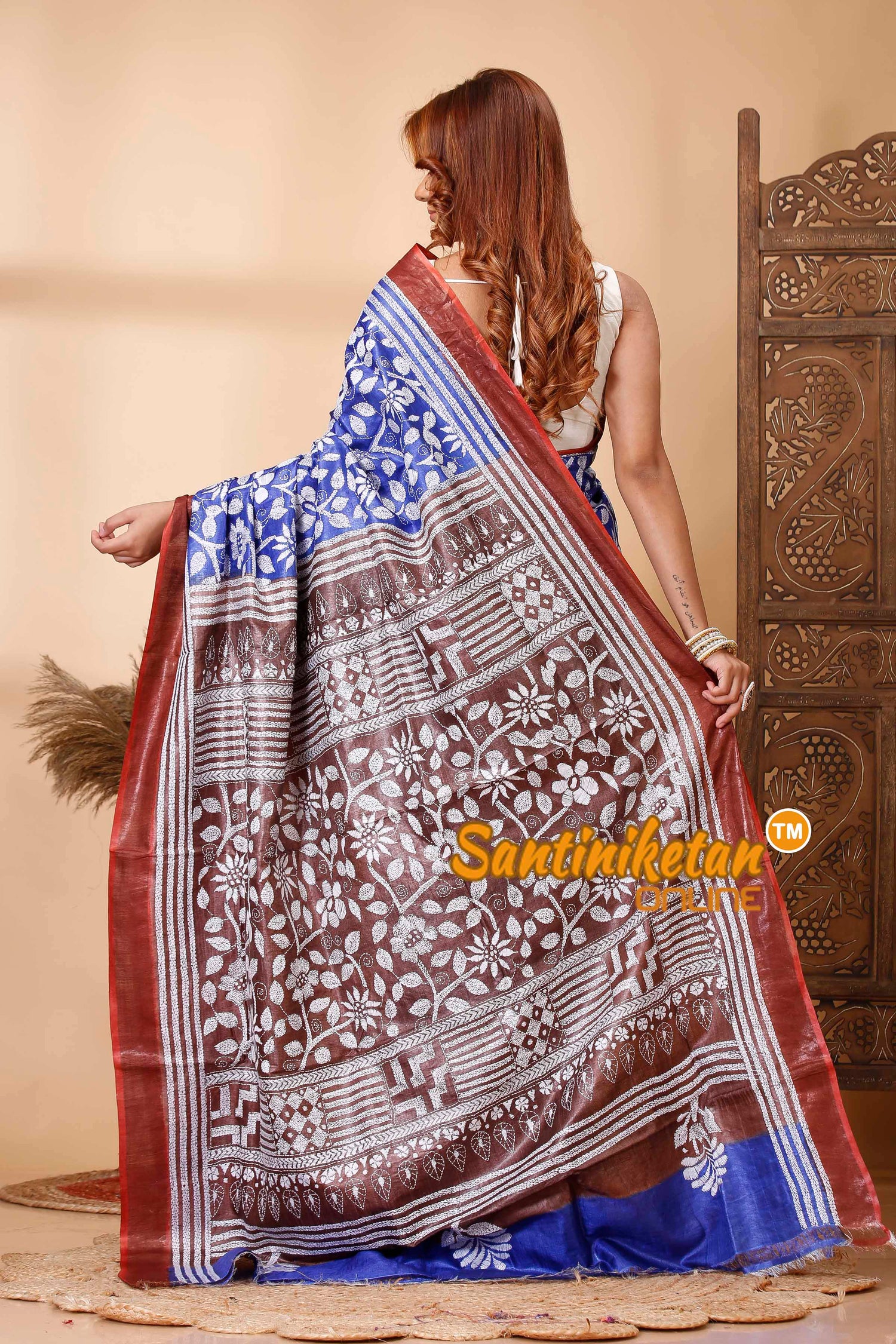 Pure Tussar Silk Zari Border Kantha Stitch Saree SN202521601
