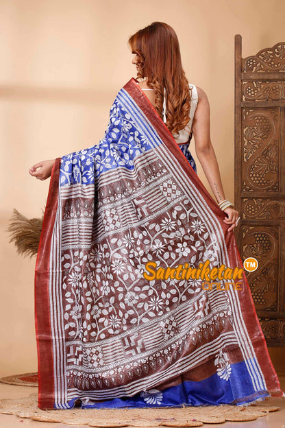 Pure Tussar Silk Zari Border Kantha Stitch Saree SN202521601