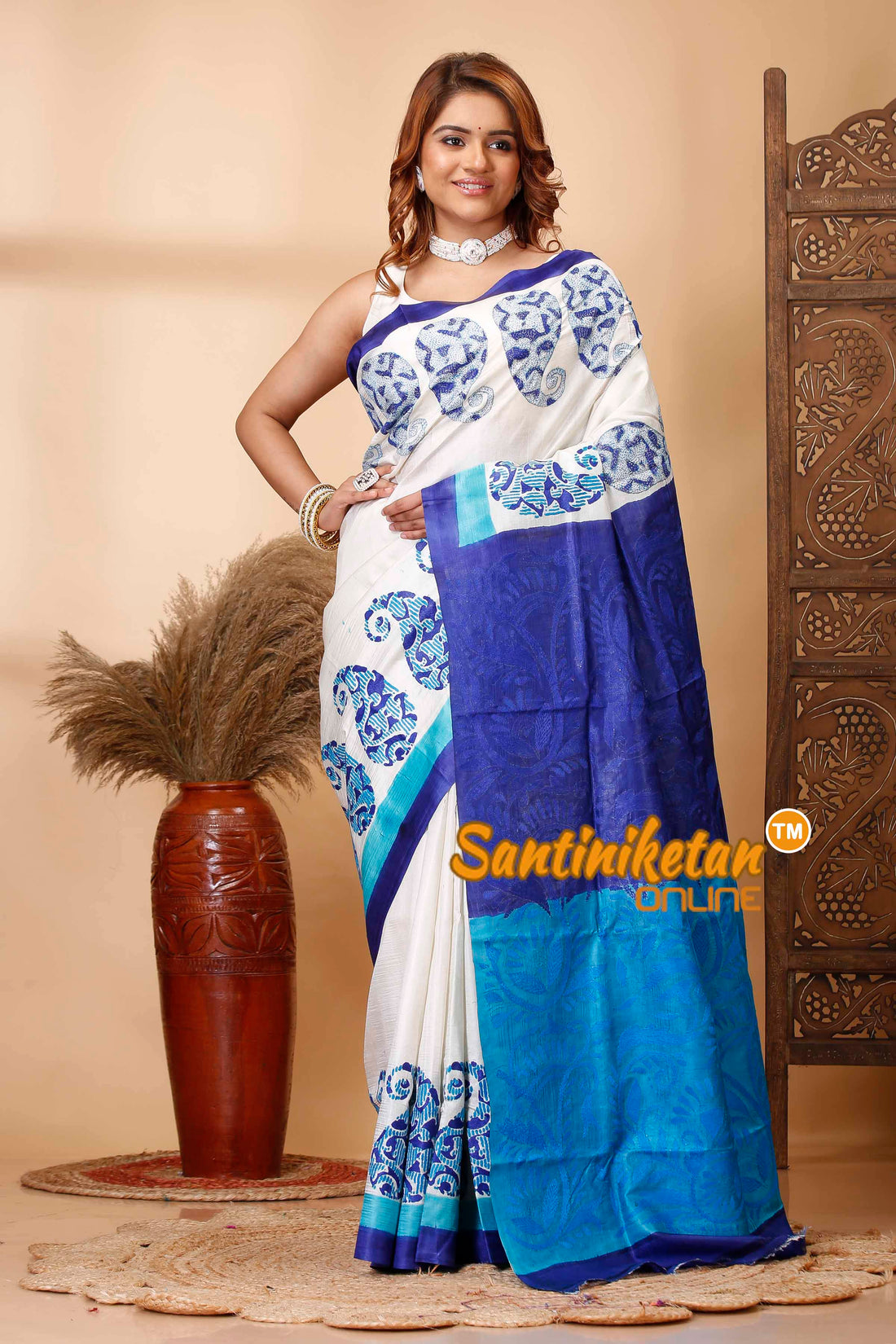 Pure Murshidabad Silk Hand Block and Kantha Stitch Saree SN202521607
