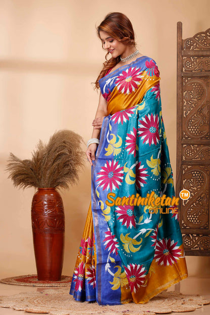 Pure Dye Tussar Silk Kantha Stitch Saree SN202521624