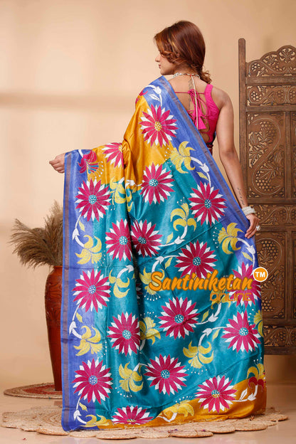 Pure Dye Tussar Silk Kantha Stitch Saree SN202521624