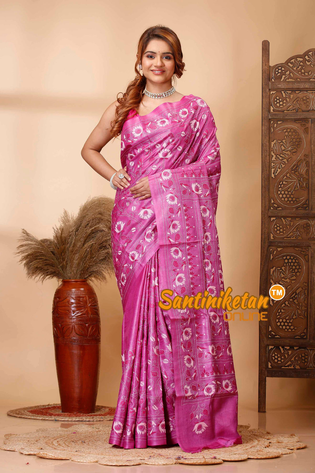 Pure Dye Tussar Silk Kantha Stitch Saree SN202521642