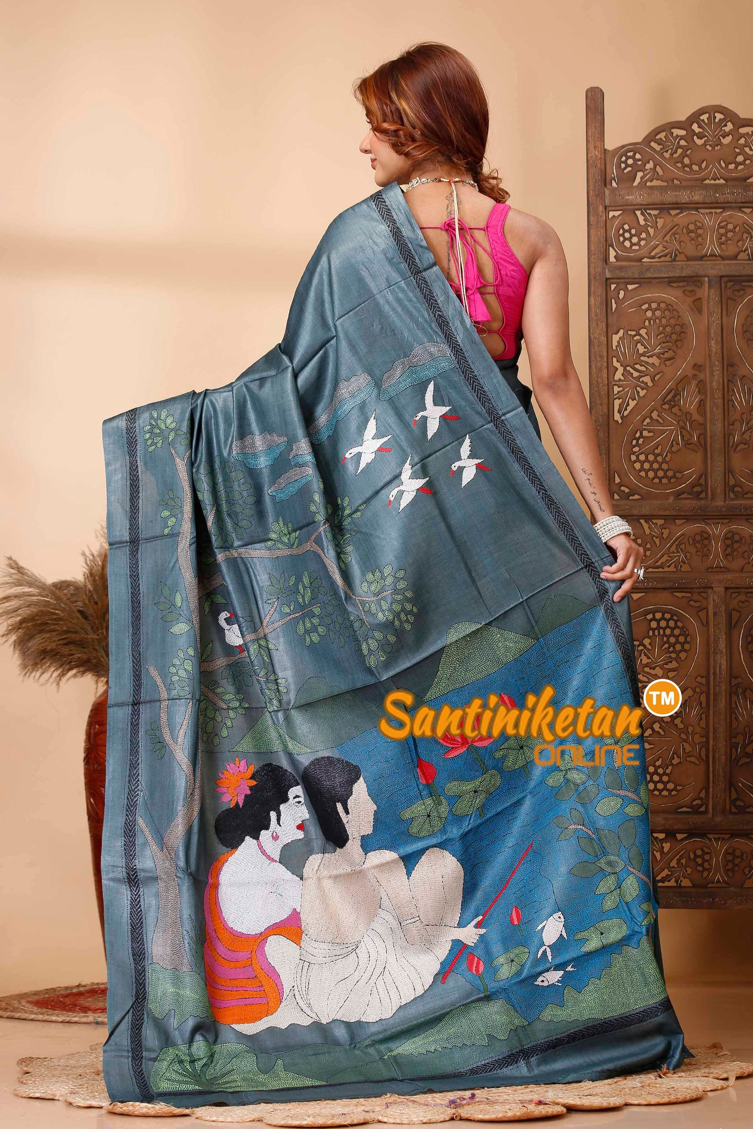 Pure Dye Gachi Tussar Silk Kantha Stitch Saree SN202521648