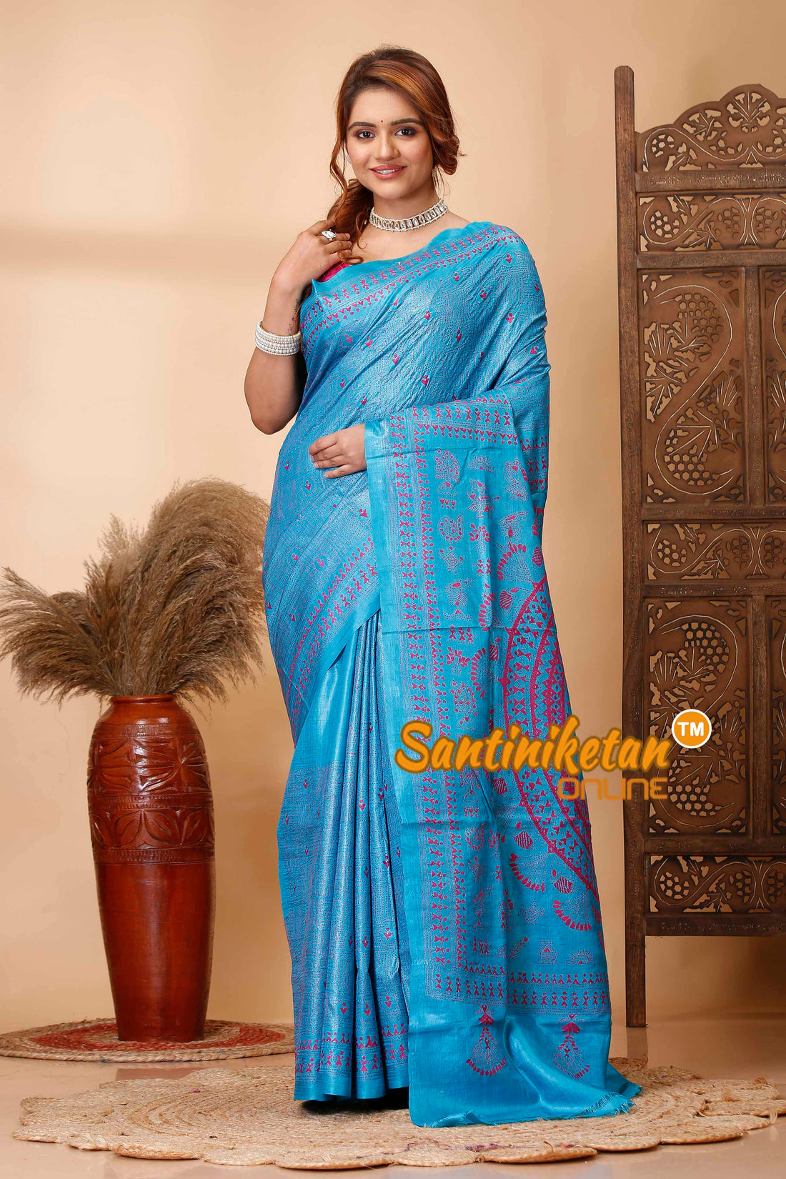 Pure Dye Tussar Silk Kantha Stitch Saree SN202521654