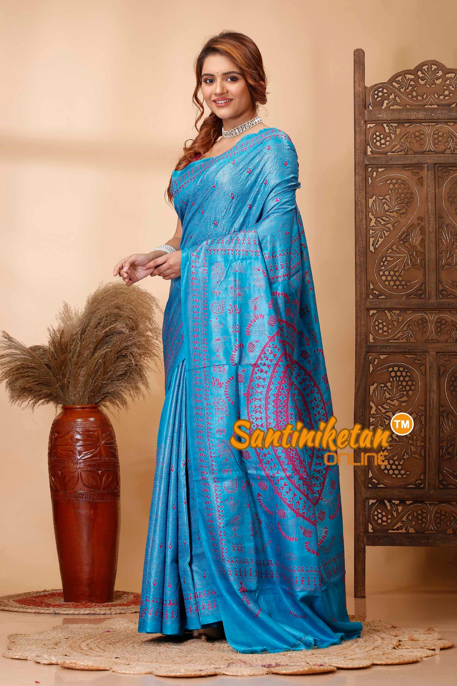 Pure Dye Tussar Silk Kantha Stitch Saree SN202521654