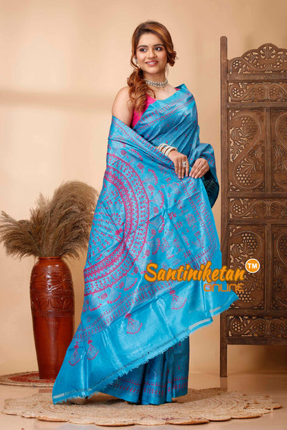 Pure Dye Tussar Silk Kantha Stitch Saree SN202521654