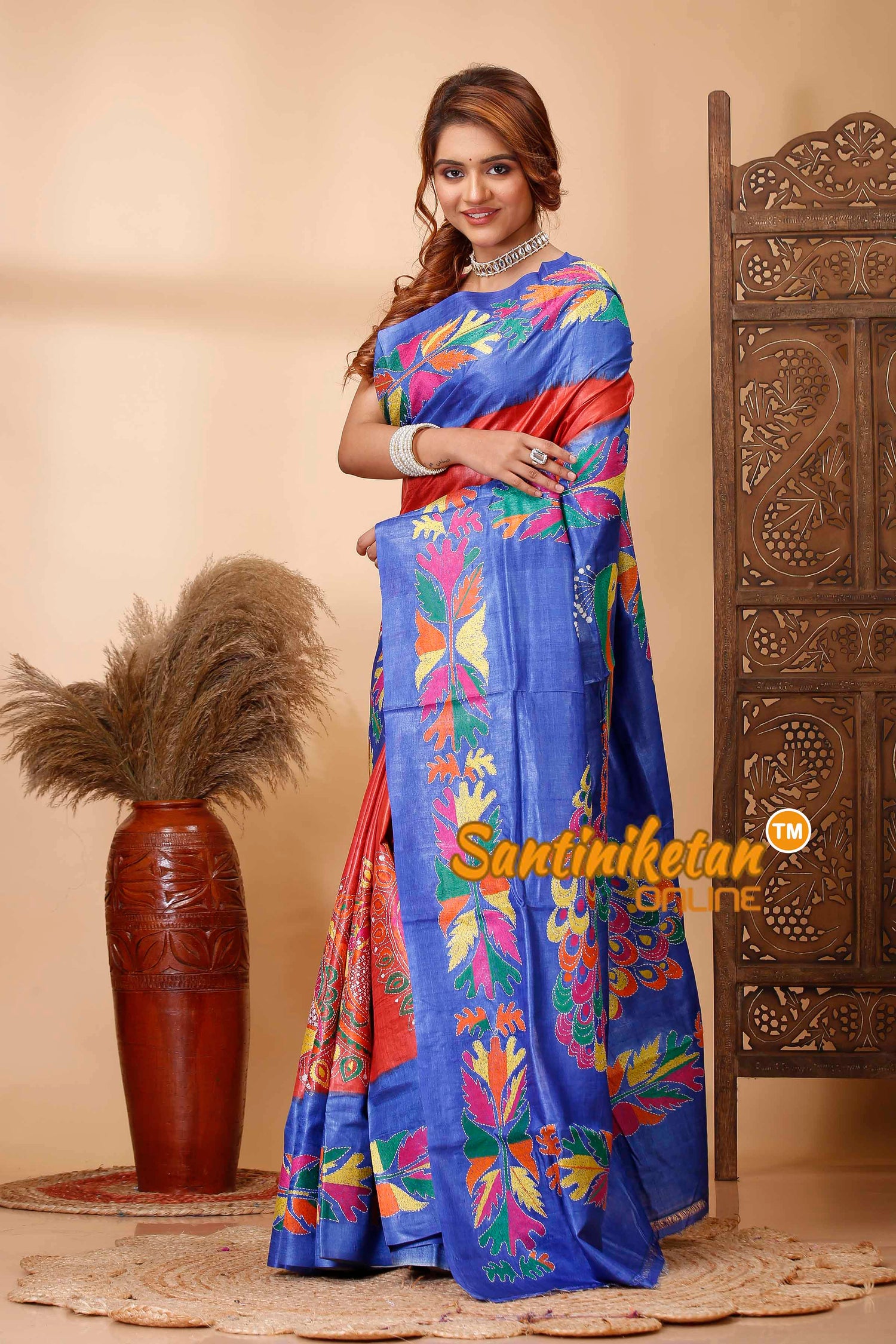 Dye Pure Gachi Tussar Silk Kantha Stitch Saree SN202521679