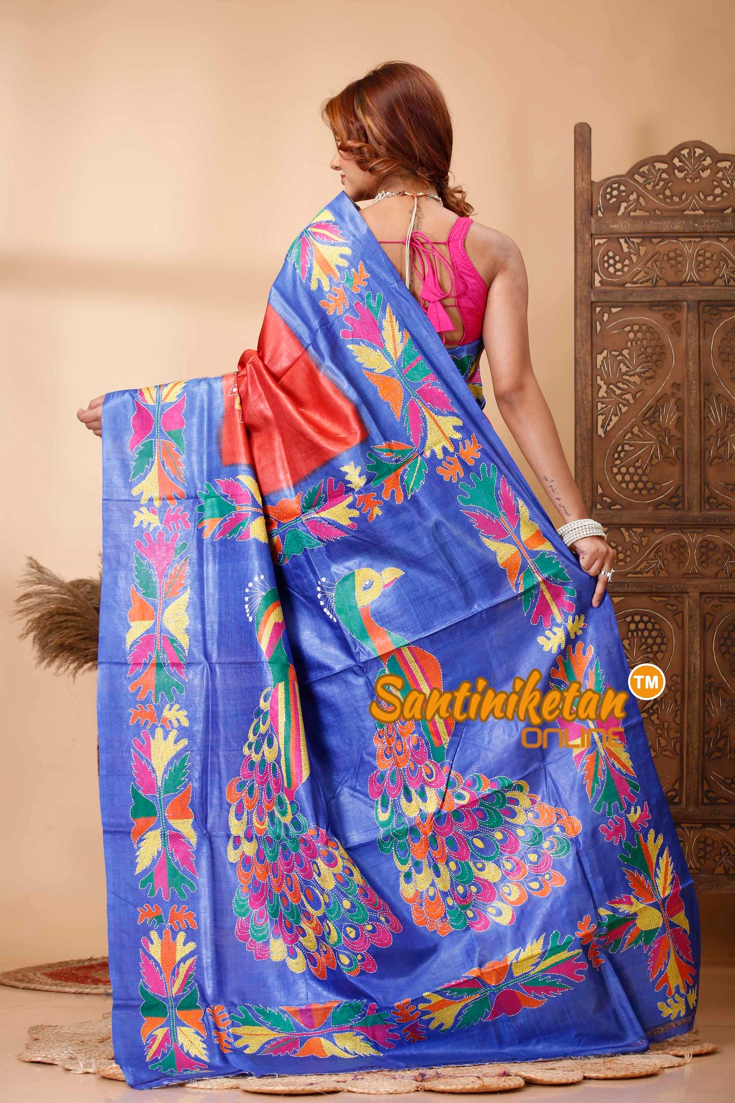 Dye Pure Gachi Tussar Silk Kantha Stitch Saree SN202521679