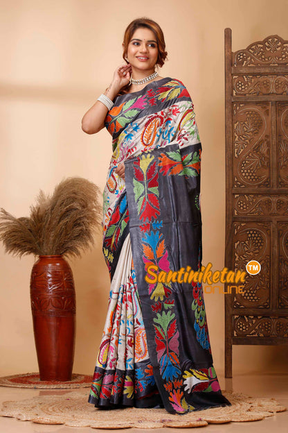 Pure Dye Tussar Silk Kantha Stitch Saree SN202521685