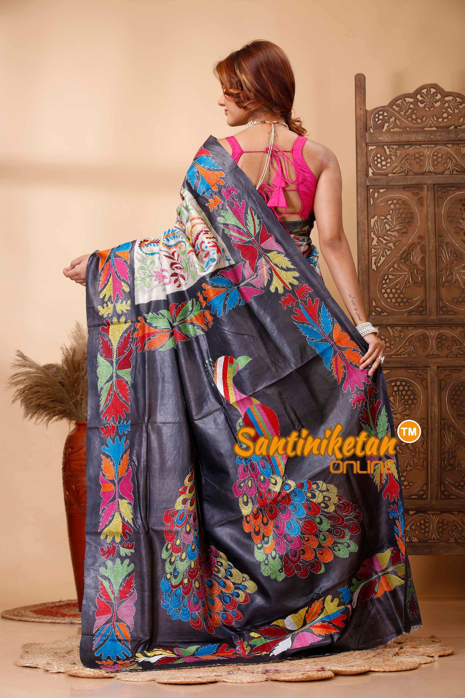 Pure Dye Tussar Silk Kantha Stitch Saree SN202521685