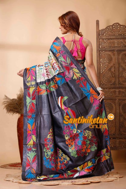 Pure Dye Tussar Silk Kantha Stitch Saree SN202521685