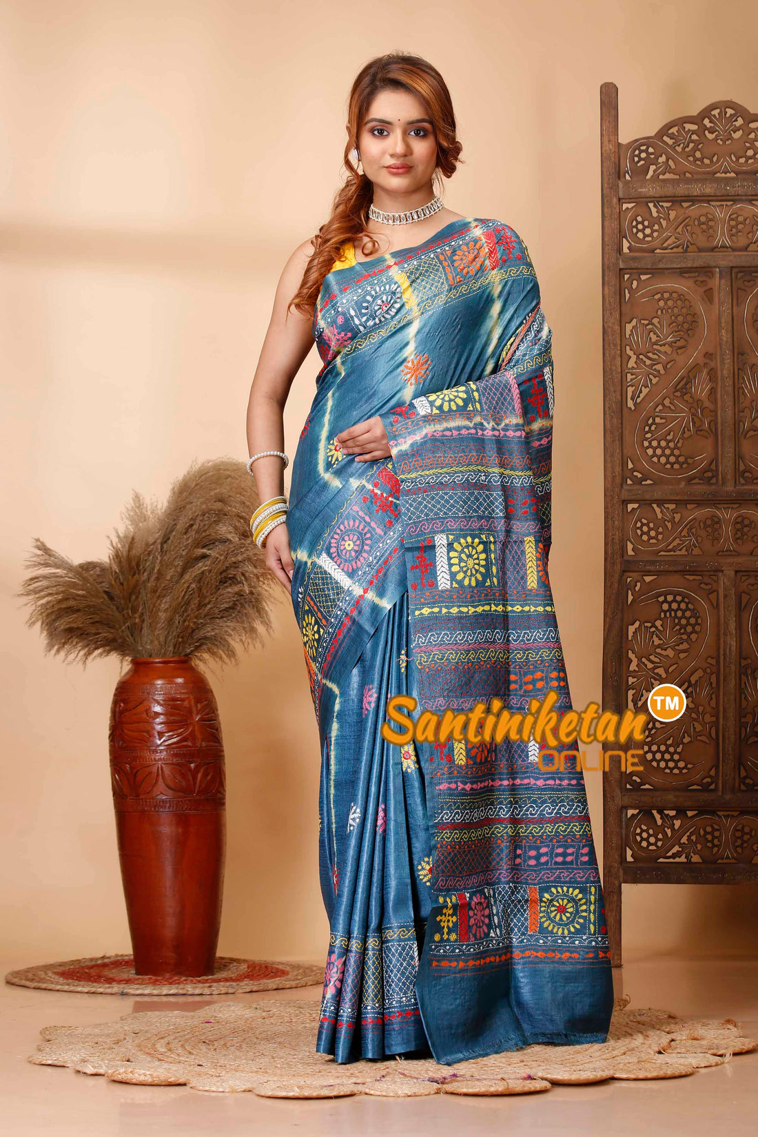 Pure Dye Tussar Silk Kantha Stitch Saree SN202521710