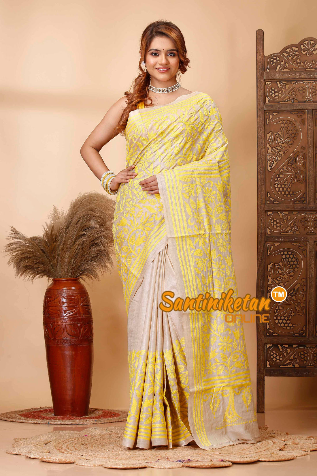 Pure Gachi Tussar Silk Kantha Stitch Saree SN202521716