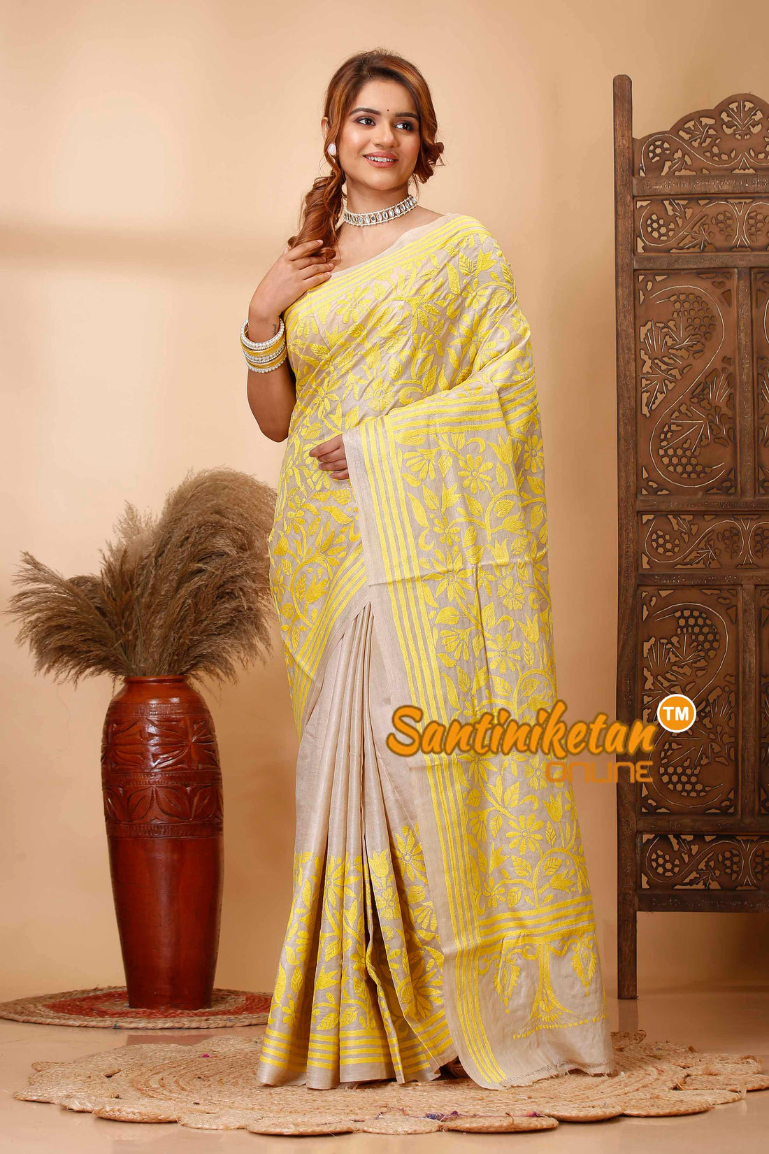 Pure Gachi Tussar Silk Kantha Stitch Saree SN202521716