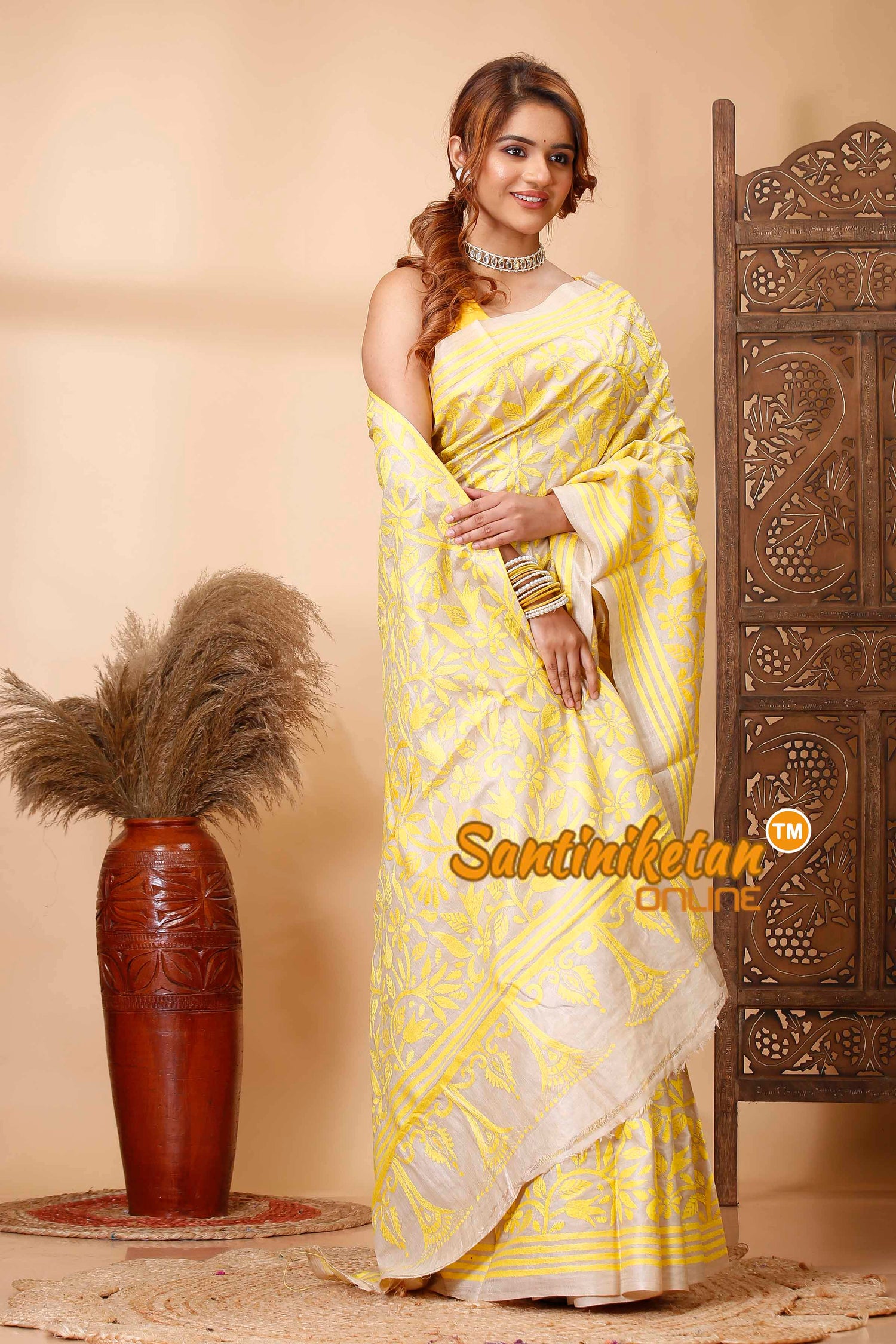 Pure Gachi Tussar Silk Kantha Stitch Saree SN202521716
