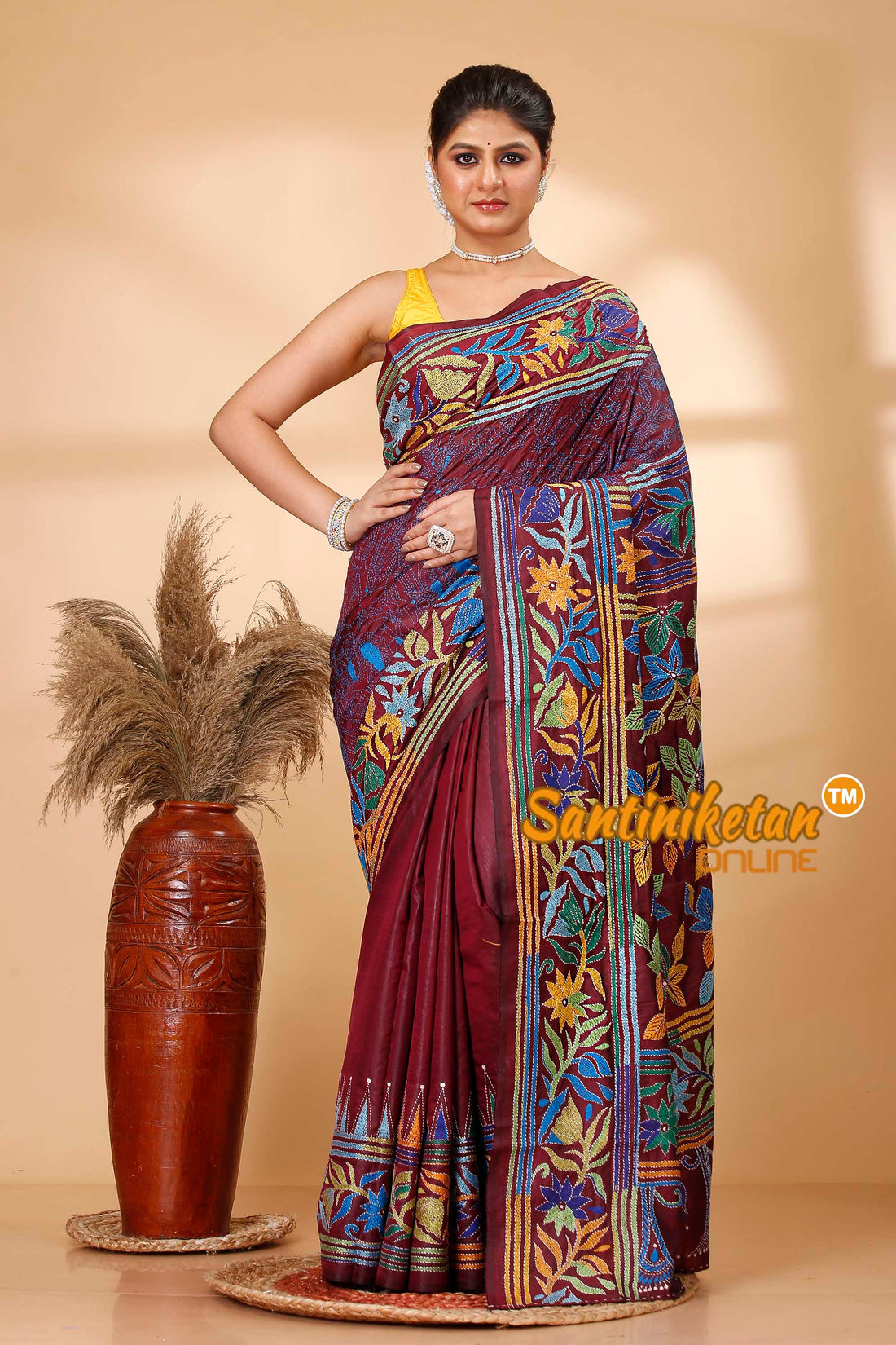 Pure Bangalore Silk Kantha Stitch Saree SN202521728