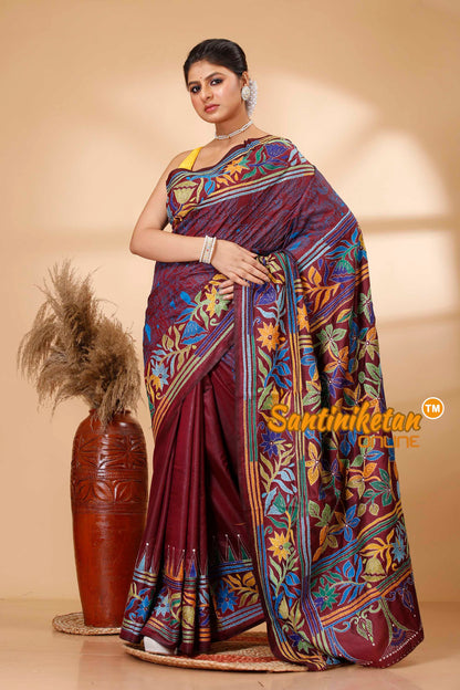 Pure Bangalore Silk Kantha Stitch Saree SN202521728