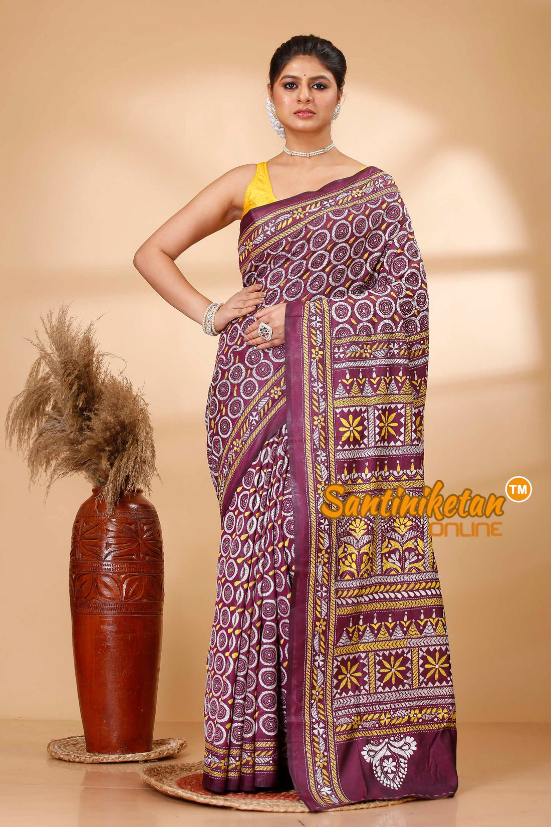 Butter Silk Kantha Stitch Saree SN202521751