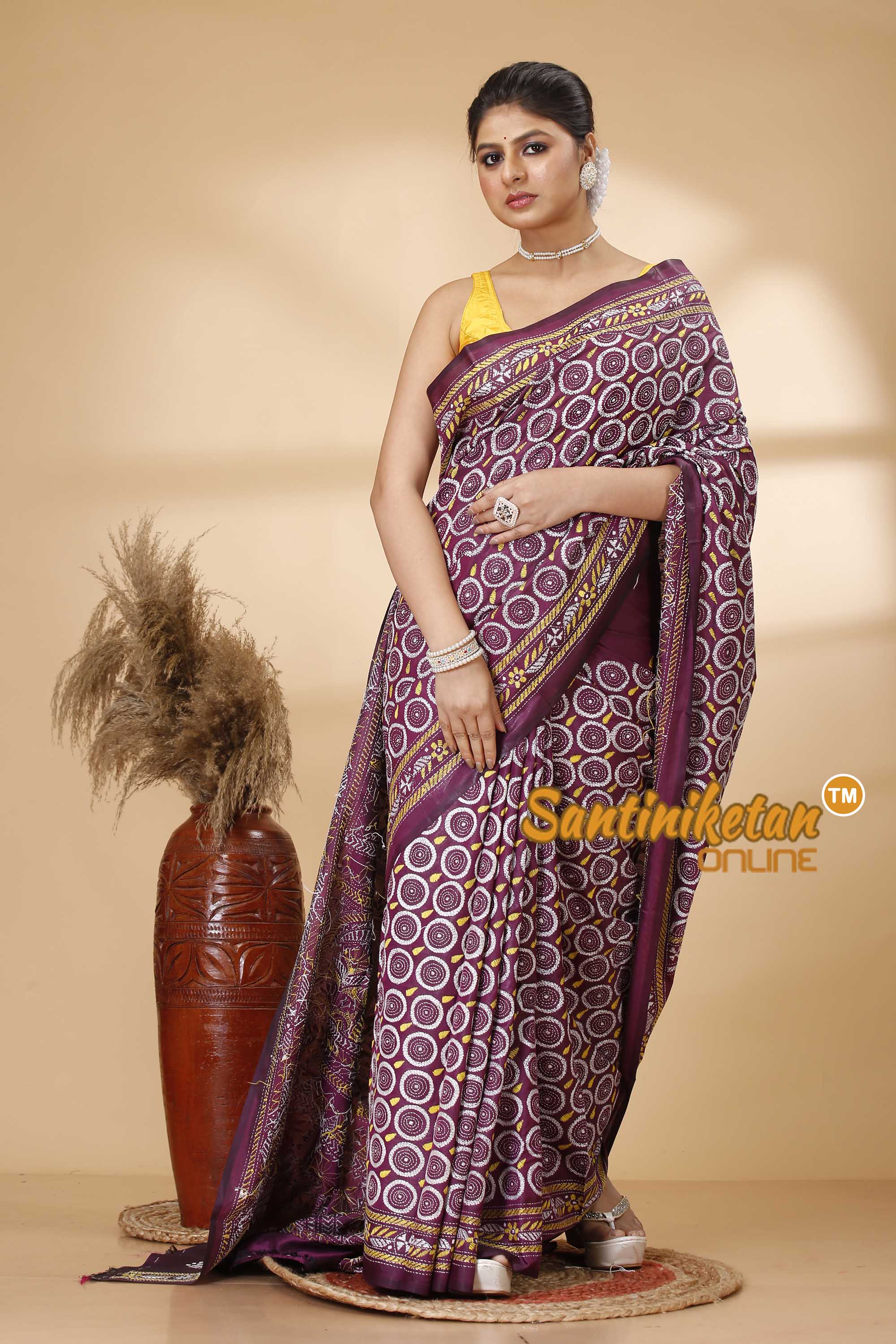 Butter Silk Kantha Stitch Saree SN202521751